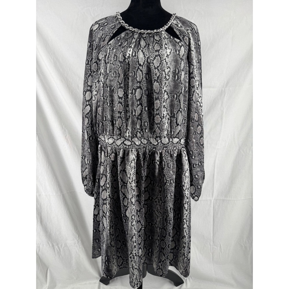 Michael Michael Kors Snake Print Chain Neck Cut Out Dress Grey Black 2X